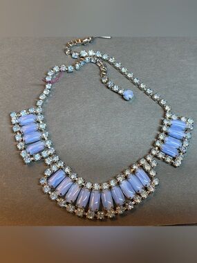 Vintage blue milk glass and blue rhinestone necklace